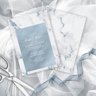 Modern Marble Glitter Bridal Shower Blue ID816 Invitations