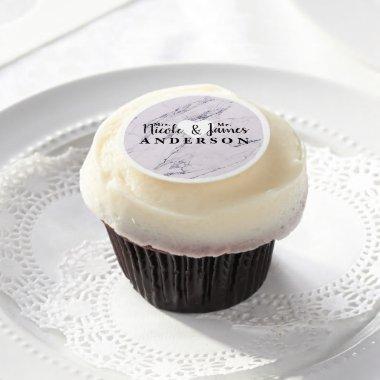 Modern Marble Grey White Glam Personalized Wedding Edible Frosting Rounds