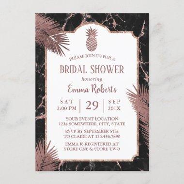 Modern Marble & Rose Gold Pineapple Bridal Shower Invitations