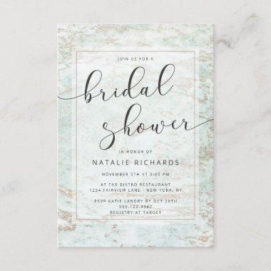 Modern Marbles in Mint with Copper Bridal Shower Invitations