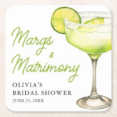 Modern Margs & Matrimony Cocktail  Square Paper Coaster