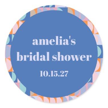 Modern Maximalist Blue Purple Custom Bridal Shower Classic Round Sticker