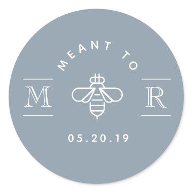 Modern Meant to Bee Honey Wedding Favor Dusty Blue Classic Round Sticker
