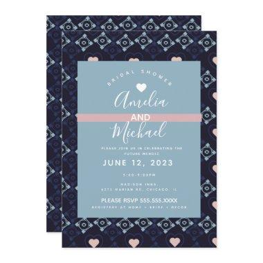 Modern Mediterranean Bridal Romantic Love Tiles Invitations