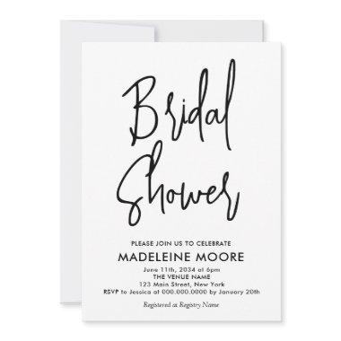 Modern Minimal Black White Bridal Shower Invitations