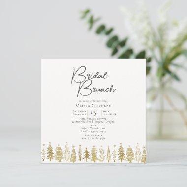 Modern Minimal Gold Christmas Winter Bridal Brunch Invitations