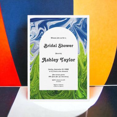 Modern Minimal Green Blue Abstract Bridal Shower Invitations