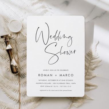 Modern Minimal Handwritten Script Wedding Shower Invitations