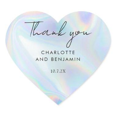 Modern Minimal Iridescent Script Wedding Thank You Heart Sticker