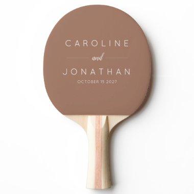 Modern Minimal Mocha Brown Custom Wedding Names Ping Pong Paddle