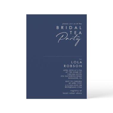 Modern Minimal Navy Blue Silver Bridal Tea Party