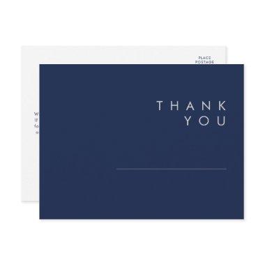 Modern Minimal Navy Blue Silver Wedding Thank You PostInvitations