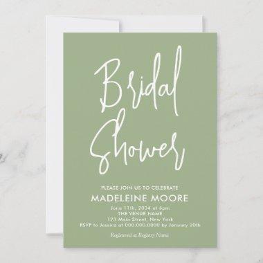 Modern Minimal Sage Green Bridal Shower Invitations