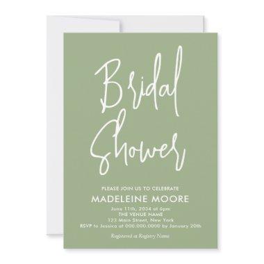 Modern Minimal Sage Green Bridal Shower Invitations