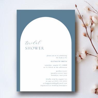 Modern Minimalist Arch Dusty Blue Bridal Shower Invitations