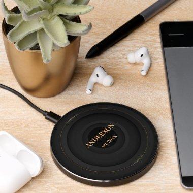 Modern Minimalist Black and Gold Circles Wireless Charger