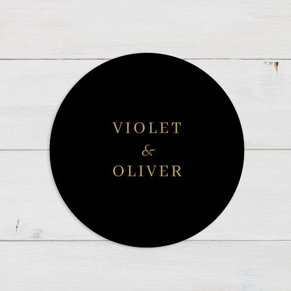 Modern Minimalist | Black Gold Wedding Classic Round Sticker