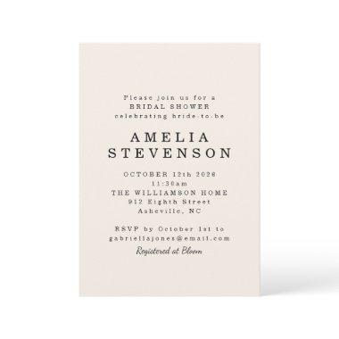 Modern Minimalist Black Ivory Chic Bridal Shower Invitations