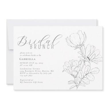 Modern Minimalist Black White Floral Bridal Brunch