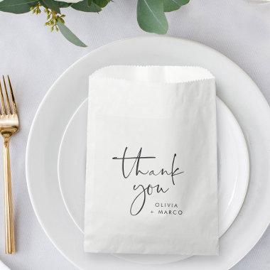 Modern Minimalist Black & White Script Thank You Favor Bag