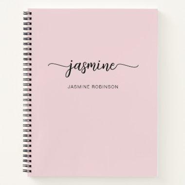 Modern Minimalist Blush Pink Script Monogram Name Notebook