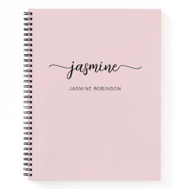 Modern Minimalist Blush Pink Script Monogram Name Notebook