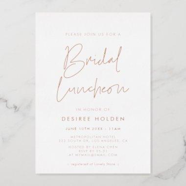 Modern minimalist Bridal luncheon Foil Invitations