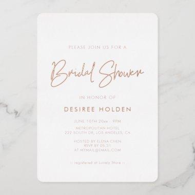 Modern minimalist bridal shower foil Invitations