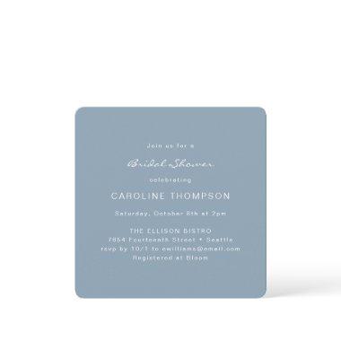 Modern Minimalist Bridal Shower Square Dusty Blue Invitations