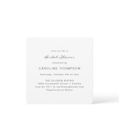 Modern Minimalist Bridal Shower White Square Invitations