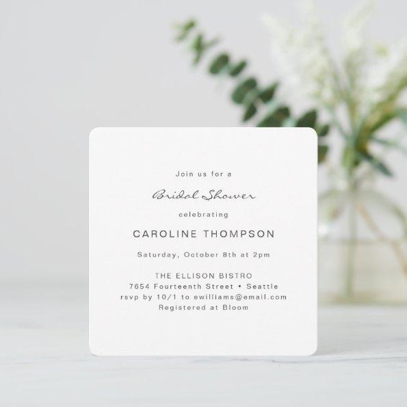 Modern Minimalist Bridal Shower White Square Invitations
