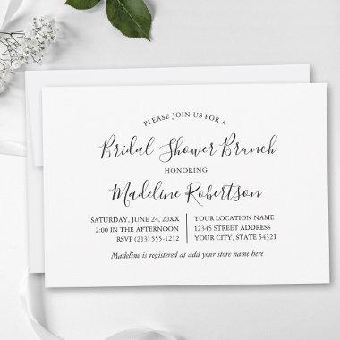 Modern Minimalist Calligraphy Bridal Shower Brunch Invitations