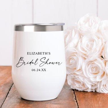 Modern Minimalist Calligraphy Ink Bridal Shower Thermal Wine Tumbler