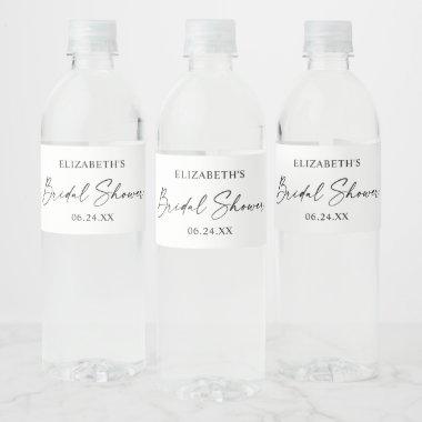 Modern Minimalist Calligraphy Ink Bridal Shower Water Bottle Label