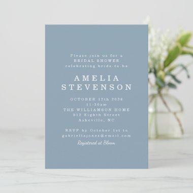Modern Minimalist Chic Bridal Shower Dusty Blue Invitations