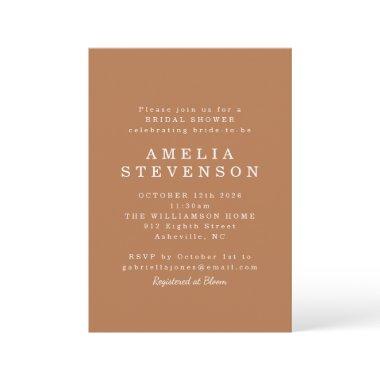 Modern Minimalist Chic Bridal Shower Terracotta Invitations