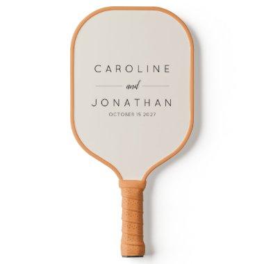 Modern Minimalist Custom Wedding Names Ivory Pickleball Paddle