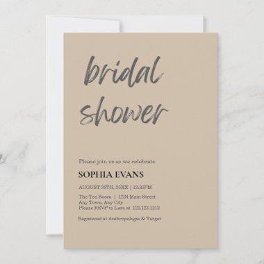 Modern Minimalist Dark Vanilla Bridal Shower Invitations