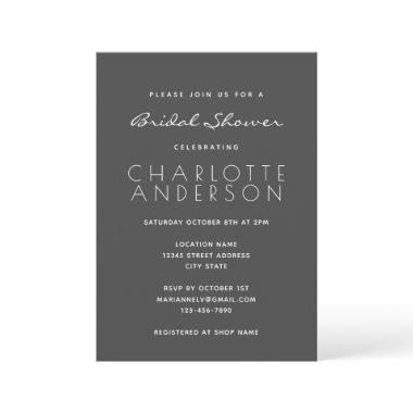 Modern Minimalist Elegant Bridal Shower Black Invitations