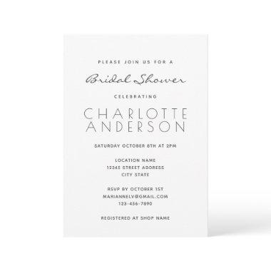 Modern Minimalist Elegant Bridal Shower White Invitations