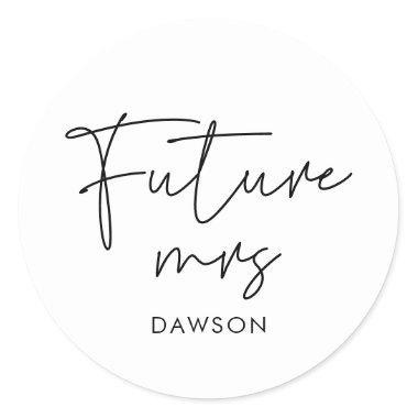 Modern minimalist Future Mrs personalized Classic Round Sticker