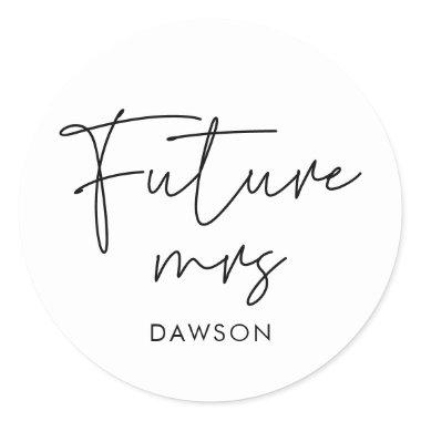 Modern minimalist Future Mrs personalized Classic Round Sticker