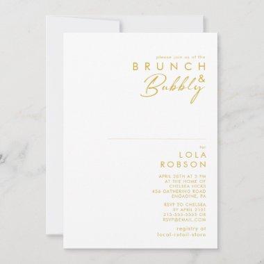 Modern Minimalist Gold Font Brunch and Bubbly Invitations