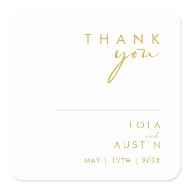 Modern Minimalist Gold Font Thank You Wedding Square Sticker