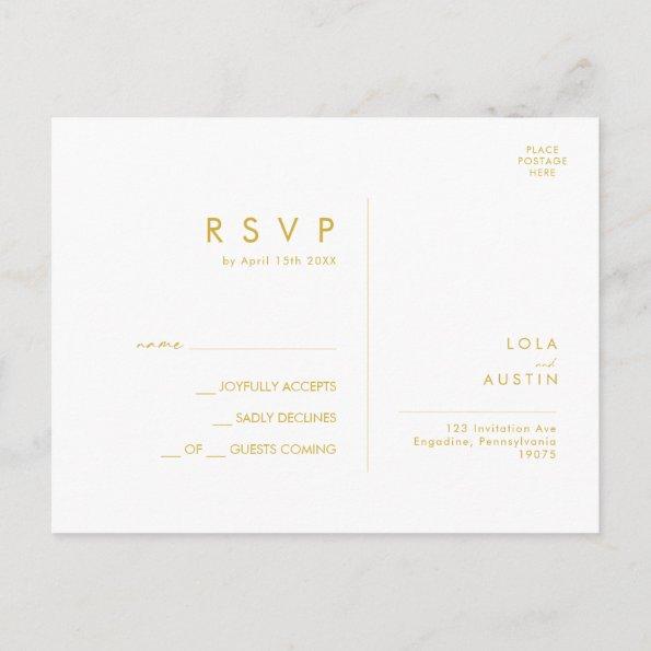 Modern Minimalist Gold Font Wedding RSVP PostInvitations