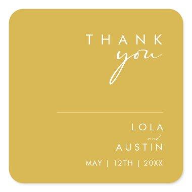 Modern Minimalist Gold Thank You Wedding Square Sticker