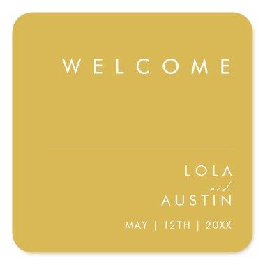 Modern Minimalist Gold Wedding Welcome Square Sticker