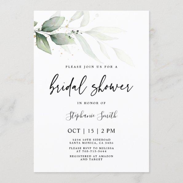 Modern minimalist Greenery Bridal Shower Invitations