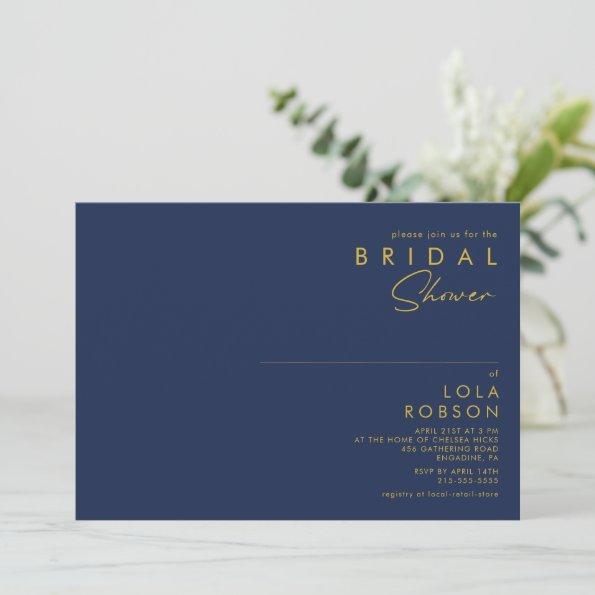 Modern Minimalist Navy Blue | Gold Bridal Shower Invitations