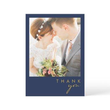 Modern Minimalist Navy Blue | Gold Flat Photo Thank You
